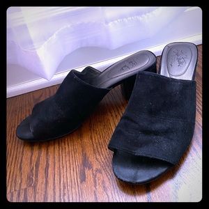 Black suede mules